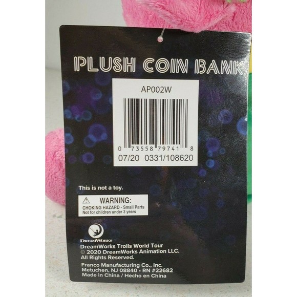 Trolls World Tour Plush Coin Bank Super Soft Doll Toy 2020 DreamWorks - Picture 4 of 12